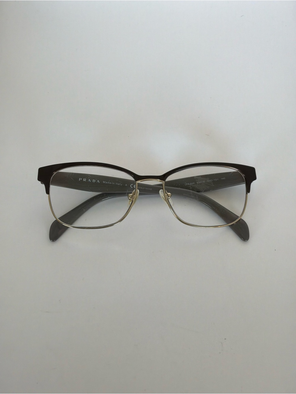 Prada VPR 65R Black Gold Cat Eye Eyeglasses Frames Made in Italy